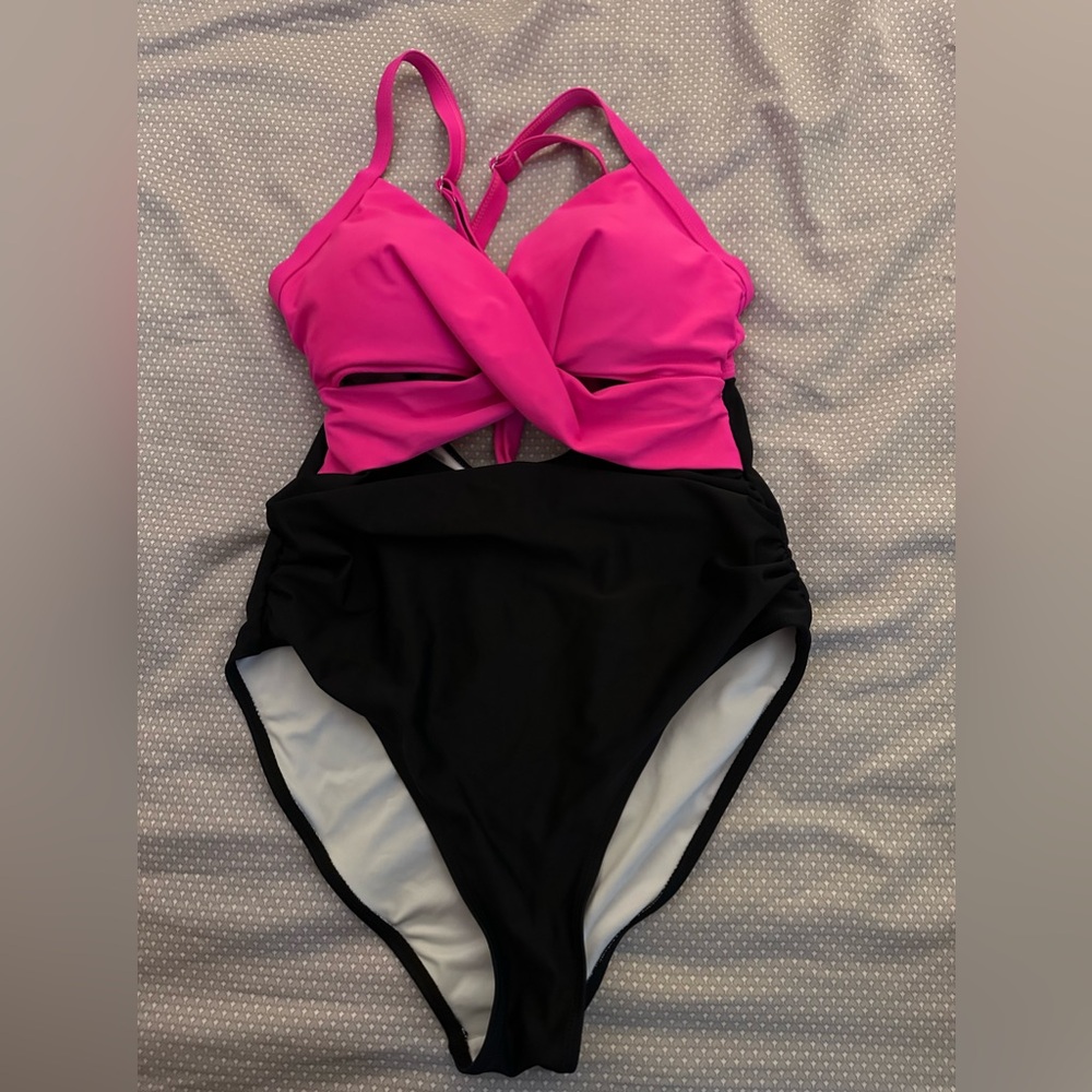 Eomenie tummy control one piece bathing suit with cutouts and tie back